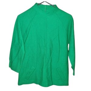 Beeline Vintage knit Green sweater  long sleeve faux pockets Mock Turtleneck